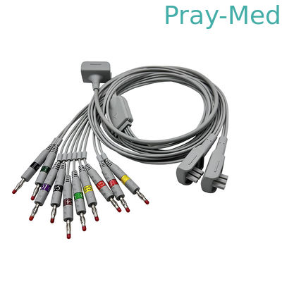 Banana 4.0 Connector Nalong EKG Cable 3.6m Grey TPU Jacket 10 สายไฟ