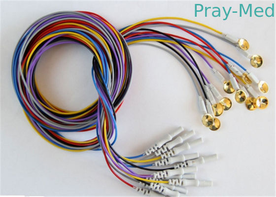 สาย EEG ที่มีสีสันด้วย Sliver Plating Cup Electrodes ป้องกันไม่ให้สายไฟ