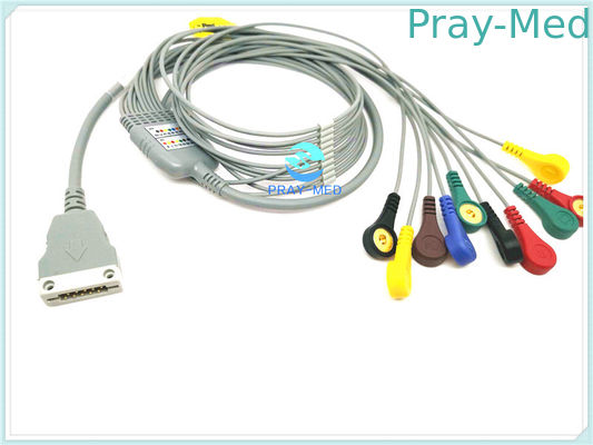 ตัวนำทองแดง ECG สายเคเบิลผู้ป่วย, TPU ECG Holter เคเบิล 10/12 ตะกั่วพร้อม Snap