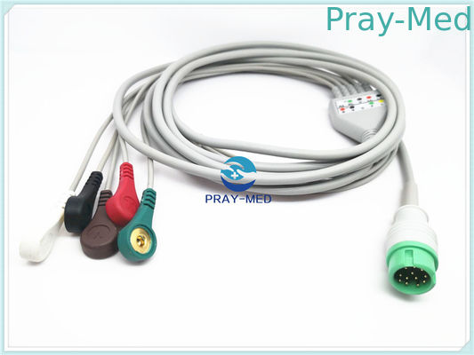 สายเคเบิล Ecray 5 สายตะกั่ว, สาย 12 รอบ Pins Ecg ผู้ใหญ่และ Leadwires