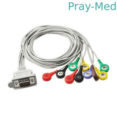 สายเคเบิลผู้ป่วย ECG TPU 90 ซม. 10 ตะกั่ว EKG Holter Cable Snap Plug