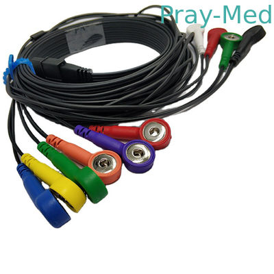 Schiller Ecg Holter Cable Compatible MS-12 สีน้ำเงิน 10 Lead Snap TPU Jacket