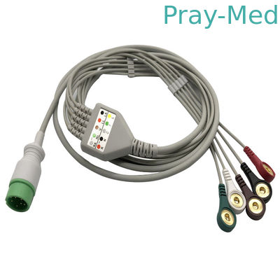 Zoncare Hwatime 2.6mm 6pin 5 Lead ECG Cable พร้อม Leadwires Snap
