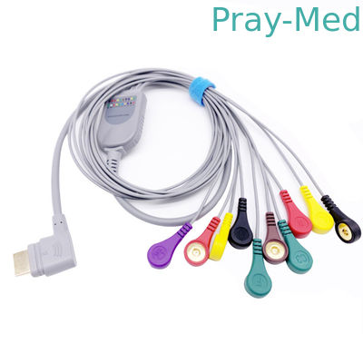 10 Lead Holter ความยาว 1.1m สายแพทย์ ECG วัสดุ TPU สีเทา