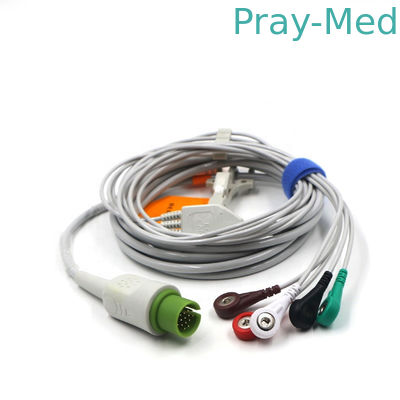 Spacelabs 5 สายนำคลื่นไฟฟ้าหัวใจพร้อมปลายสแน็ปอินสำหรับผู้ใหญ่/เด็ก 17 Pin Connector 3.6m