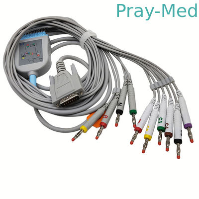 แจ็คเก็ต TPU สีเทา สายเคเบิล EKG 3.6 ม. AHA IEC 10 Lead DB 15 Connector