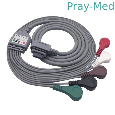 5/7 ตะกั่ว snap ECG GE SEER holter cable พร้อม snap ,IEC 2.5 ม. สีเทา 2008594-001/2008594-002/2008594-004