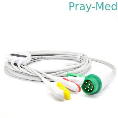 siemens 3 สายเคเบิล Ecg ตะกั่วพร้อมสายตะกั่วสำหรับ Snap / Clip 10 Pin TPU