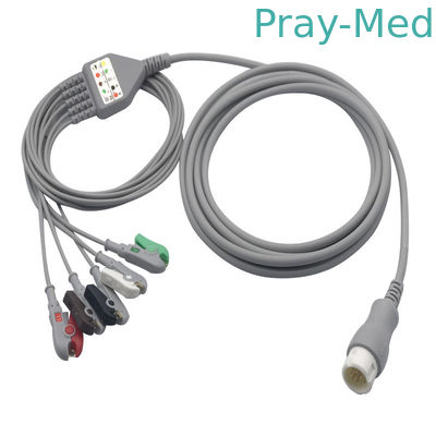 HP 12 Pin 5 Lead Ecg Cable One Piece Type โครงสร้าง Double Shield เสื้อ TPU 3.6m