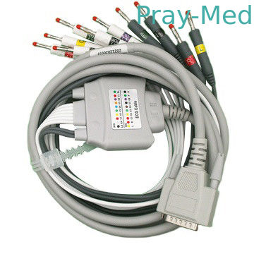 Zoncare 10 Lead EKG Cable สีเทาพร้อม Banana 4.0mm DB 36pin Connector