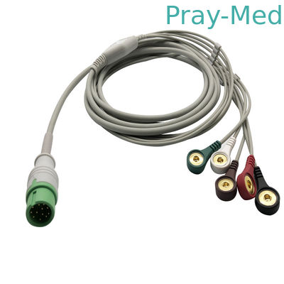 สีเทา C30 C40 3.6m 12pins 5 สายเคเบิล ECG ตะกั่วและสายไฟสำหรับ Comen