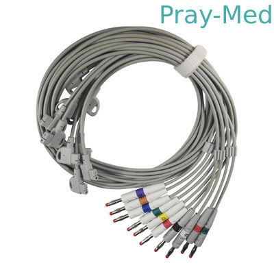 Banana 4.0 Connector EKG Cable 10 สายไฟ 3.6m สีเทา TPU Jacket