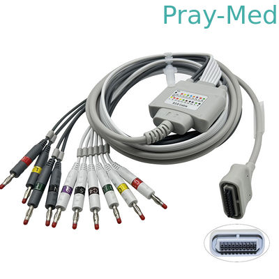 10 ตะกั่ว 20 พินกล้วย 4.0 EKG สายเคเบิลเข้ากันได้ Edan ECG SE-1515 DX12 Holter Cable